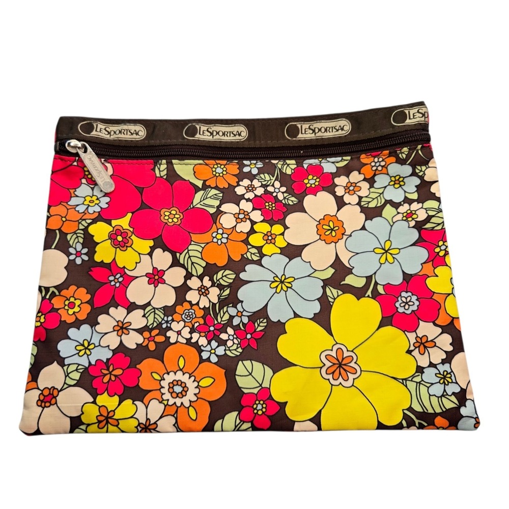 Vintage LeSportsac Floral Cosmetic Makeup Pouch Mod Boho Retro Travel Zip Bag